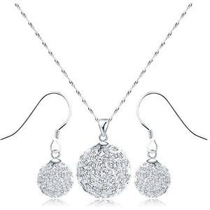Mecool Oorbellen en halsketting set van 925 sterling zilver met kristal voor bruiloft sieraden (wit) glas glas, Glas, Glas