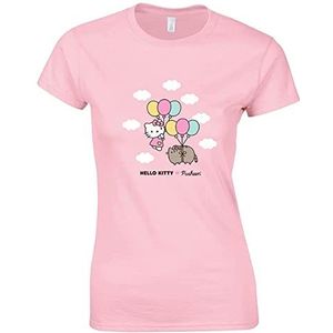 Pusheen x Hello Kitty Dames T-Shirt Ballon, korte mouwen, roze
