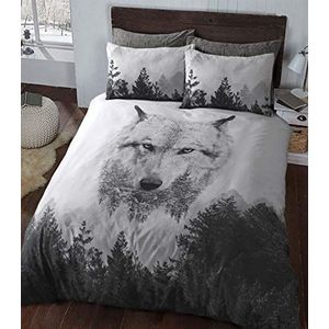 Sleepdown Veelkleurige wolf paneel luxe zachte winter dekbedovertrek beddengoedset met kussensloop - eenpersoons (135 cm x 200 cm)