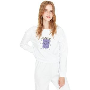 Trendyol Dames gebreide pyjama's met grafisch patroon, wit, maat S, Wit.