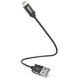 Hama iPhone USB-A Lightning-kabel (USB-A 2.0 stekker naar Lightning, 0,2 m, MFI-gecertificeerd, 480 Mbit/s, iPad/iPhone 13/12/11/XS/XR/X/8/7/7+/6s/6/5/SE2020) zwart