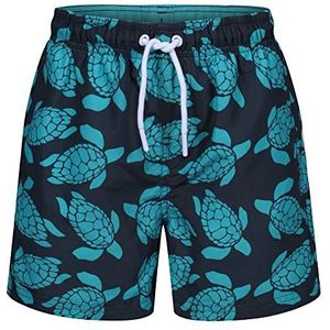 Ript Essentials Zwemshort voor jongens, sneldrogend, uv-beschermingsfactor 50, perzik, marineblauw met turquoise schildpadden, leeftijd 9-10 jaar