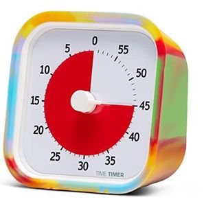 TIME TIMER Mod Tie Dye - Visuele timer voor het leren van kinderen, klok voor onderwijsbureau, thuisonderwijsgereedschap en vergaderingen, stille werking TTM9-TYDY-W 9 x 5 x 9 cm