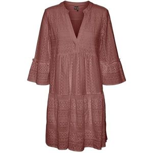 VERO MODA Vmhoney 3/4 kanten tuniek V-hals midi-jurk dames, Roze/Bruin