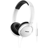 Philips SHL5005WT/00 on-ear hoofdtelefoon met kabel (uitstekende kwaliteit, geluidsisolerende leren oorkussens, geïntegreerde microfoon, lichte stalen beugel, plat inklapbaar), wit