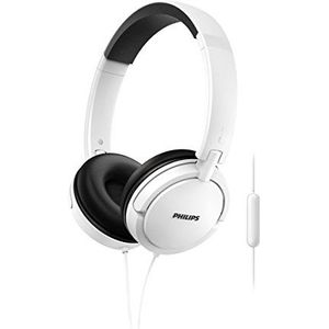 Philips SHL5005WT/00 on-ear hoofdtelefoon met kabel (uitstekende kwaliteit, geluidsisolerende leren oorkussens, geïntegreerde microfoon, lichte stalen beugel, plat inklapbaar), wit