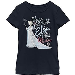 Disney Frozen Elsa Shine Bright On My 4th Birthday Girls T-shirt marineblauw, Navy Blauw