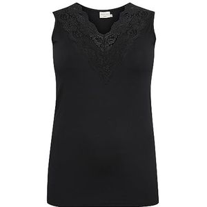 Kaffe Curve Plus-Size Women's Tank Top Sleeveless Slim Fit Lace Detail V-Neck Femme, Black Deep, L Grande taille