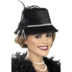 Smiffys jaren 20 hoed zwart met parels en bloemen