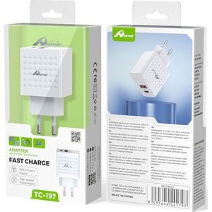 Home USB C-oplader, 2 poorten 20 W, USB-C-voedingsadapter + USBA-stekker voor oplaadkabel, QC 3.0-adapter + PD 3.0 USB C-adapter, snellader voor iPhone 16, 15, 14, 13, 12, 11 SE,