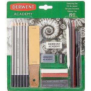 Derwent Academy - Speciale schetsset voor beginners, 12-delig, potloden H tot 6B, grafietkrijt, houtskool, pastelkleuren en accessoires, 2300365