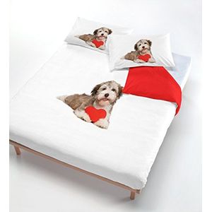 Digital Beddengoedset, 100% katoen, meerkleurig (504 hond, hart, rood), eenpersoonsbed