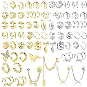 FIOROYAL 66 stuks oorbellen voor vrouwen, hypoallergeen, zilver, goud, helix, kraakbeen, clip voor gevoelige oren, verstelbaar, manchet, oorbellen, Legering, Geen edelsteen