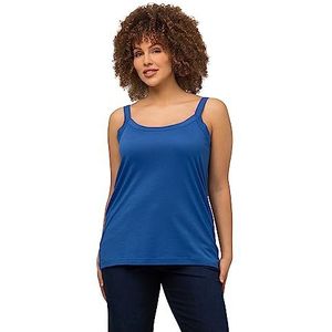 Ulla Popken Grote maten voor dames, grote maat tot 62+, basic-top spaghetti-top, tragetop met smalle bandjes, effen trekkoord, slim fit, 704930, Grijs Blauw