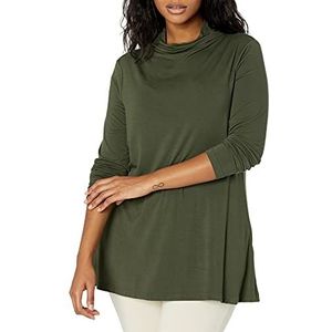 Amazon Essentials Tunique trapèze en jersey à manches longues et col montant pour femme (Previously Daily Ritual), vert forêt, taille L