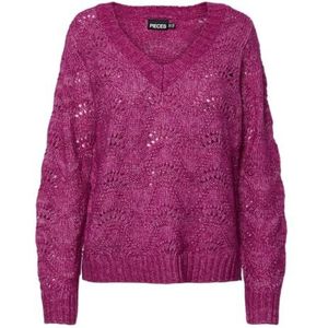 PIECES Pcbibbi Ls V-hals Knit Noos Bc Sweatshirt voor dames, Fuchsia