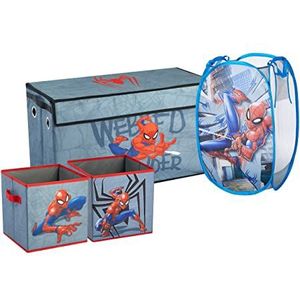 Marvel Spiderman opvouwbare opbergoplossingen met pop-up mand, opvouwbare opbergdoos en 2 opvouwbare opbergkubussen, 4 stuks