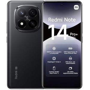 Xiaomi Redmi Note 14 Pro+ 5G Smartphone, 8 + 256 GB, zwart, 200 MP hoogwaardige AI-camera, IP68, 120 W HyperCharge, AI-functies (geen oplader inbegrepen)