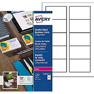 Avery C32016-25 visitekaartjes, 220 g/m², zijdeglans, bedrukbaar, R/V, laserdruk, afmetingen 85 x 54 mm, 250 stuks