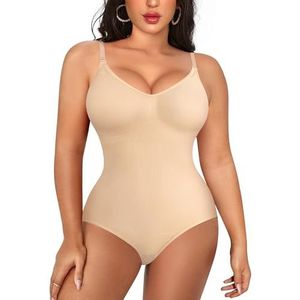 Irisnaya Slankheidsbody voor dames, figuurvormend bovendeel met spaghettibandjes en buikweg-body, Beige