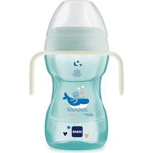 MAM Fun to Drink D120 drinkbeker met harde tuit, beschermdeksel en antislip handgrepen en deksel voor baby's vanaf 8 maanden, 270 ml, blauw