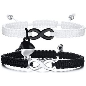 VNOX Yinyang Handgevlochten armbanden met infinity-teken van roestvrij staal en hartvormige sieraden voor hem en haar - voor soulmates, 16 cm