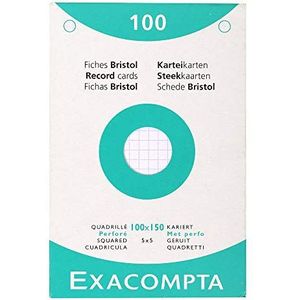 Exacompta 13602E etui met 100 indexkaarten, wit, 100/150, 5 x 5, geperforeerd