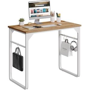 YITAHOME Computerbureau, thuiskantoor, klein bureau voor kleine ruimtes, studeerkamer, schrijfbureau met haken, moderne en eenvoudige stijl bureau voor slaapkamer, thuis,