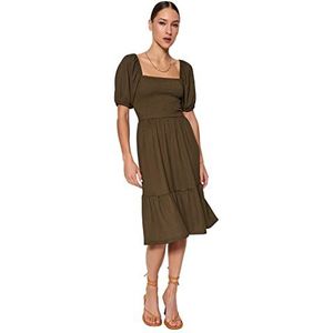 Trendyol Robe midi droite décontractée en tricot pour femme, kaki, XS