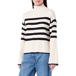 VERO MODA Vmhappiness Ls Highnk Ga Boo Rep Pull pour femme, Bouleau/rayures : w. noir, L