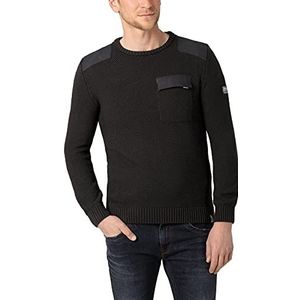 Timezone Fabricmix Sweatshirt met ronde hals voor heren, Caviar Zwart