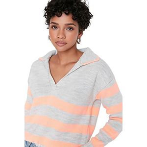 Trendyol Nauwsluitende trui met V-hals en sweatshirtblokken dames, grijs, M, grijs.