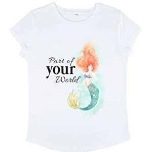 Disney The Little Mermaid-Peaceful Ariel World Dames-T-shirt Organic Rolld Sleeve, Wit