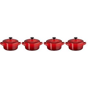 Le Creuset Set van 4 mini-stoofschotels, rond, keramiek, diameter 10 cm, 200 ml, kers, 79212100600100