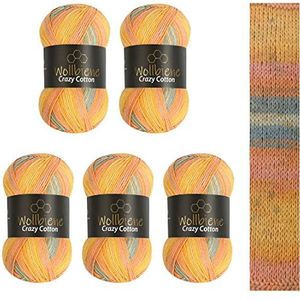 Wollbiene Crazy Cotton Batik 5x100g 500g met kleurverloop 55% katoen meerkleurig breiwol voor het hele jaar door (5030 grijs oranje geel)