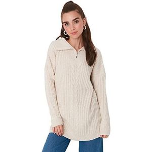 Trendyol Pull modeste décontracté en tricot torsadé à col montant pour femme, gris, XL