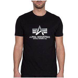 ALPHA INDUSTRIES Basic T-shirt voor heren, Foil Print, zwart/zilver metallic