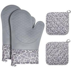 Spring Grips Heat Resistant Neoprene Oven Gloves -40° to 250°C Non-slip, Universal Size, 23 x 15 cm, Black, Red, Set
