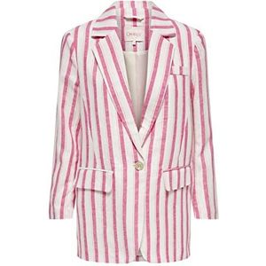 Only Onlcaro-Lana L/S Ovs Linen Blazer CC TLR Femme, Cloud Dancer/Stripes : Pink Yarrow & Oxford Tan, XS