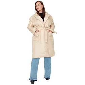 Trendyol Effen oversized winterjas voor dames, dubbele rij knopen, stone, 74, Steen