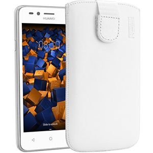 mumbi Beschermhoes van echt leer, compatibel met Huawei Y3 II Case Wallet van leer, wit