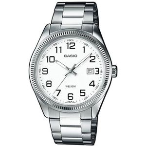 Casio - MTP-1302D-7B - Classic - herenhorloge - kwarts analoog - witte wijzerplaat - armband staal grijs, wit/grijs, armband, Wit/Grijs, armband