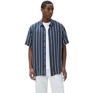 Koton Klassiek T-shirt met korte mouwen met knoopsluiting voor heren, Marine Stripe (02L)