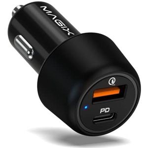 Magix 38 W Dual Port auto-oplader, USB A QC 3.0 (18 W) + USB-C PD 3.0 (20 W), gelijktijdig opladen van Quick Charge 3.0 en Power Delivery 3.0 (zwart)