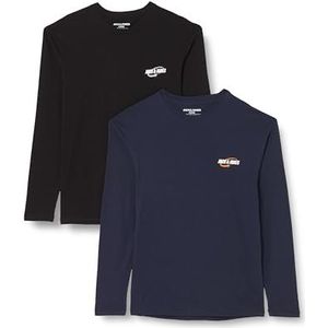 JACK & JONES Jcoblack Tee Ls Crew Neck 2pk Mp T-shirt met lange mouwen voor heren, Zwart/pakket: zwart + marineblauw