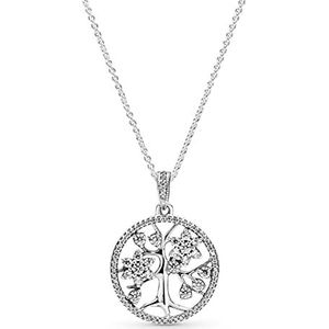 Pandora Icons Zilveren levensboom hanger met heldere zirkonia en halsketting, Sterling Zilver, Zirkonia