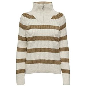 ONLY Onlleise Freya Ls Pull à col montant zippé pour femme, Bouleau/rayures : tannin Mel, 3XL