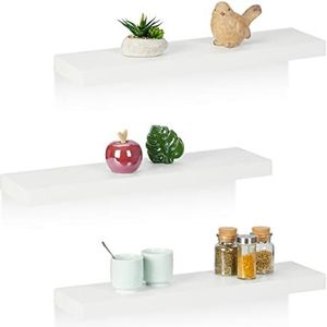 Relaxdays Set van 3 wandplanken breedte 60 x 15 cm wandrek MDF modern design zwevende plank wit