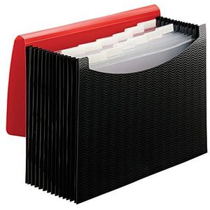 Smead Uittrekbare polyester mappen, 12 vakken, 12 gepersonaliseerde tabbladen, klep en trekkoord, letterformaat, golfpatroon rood/zwart (70866)