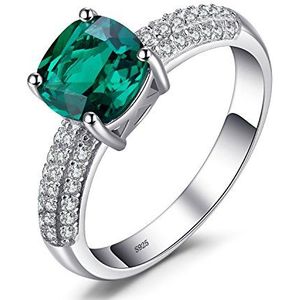 JewelryPalace Gesimuleerde Emerald Kussen Ring Groene Stone Dames Ring 925 Zilver, Edelsteen, Smaragd smaragd Zirkoniumoxide
